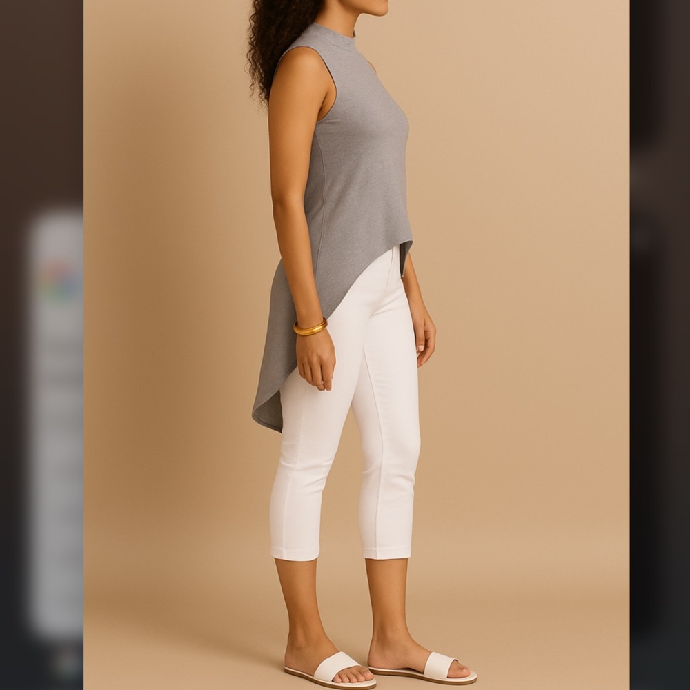 Women’s Gray Sleeveless Cape Shirt Blouse Top Stretchy